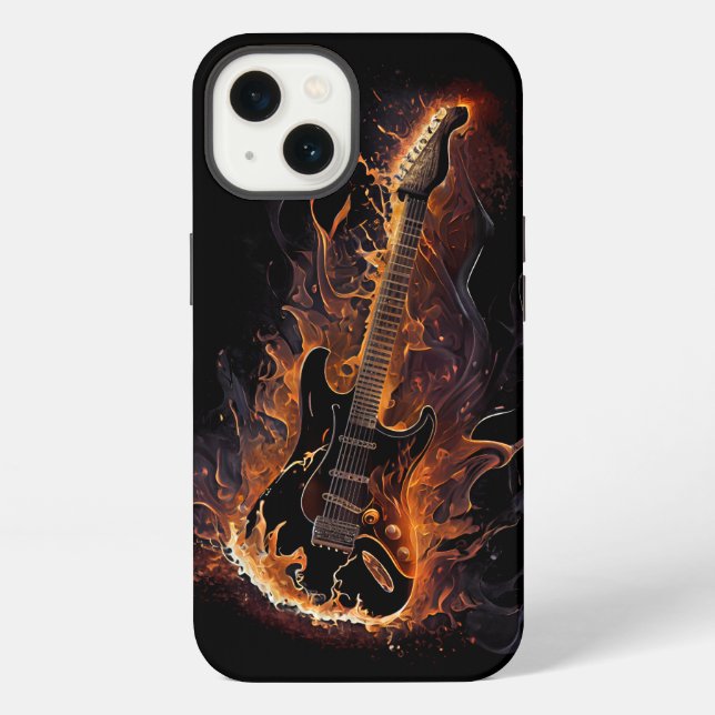 Funda Para iPhone Burning Guitar Black AI Art (Reverso )