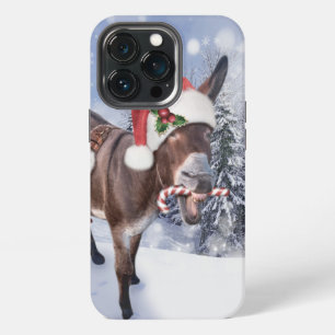 Funda Para iPhone 13 Pro burro de Navidad con sombrero rojo divertido