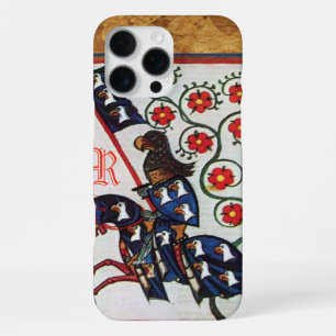 FUNDA PARA iPhone 16 PRO MAX CABALLERO AZUL PERGAMINO MEDIEVAL MONOGRAMA
