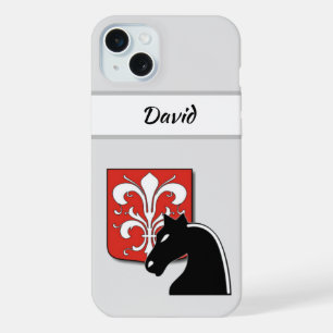Caballero y escudo masculino rojo y negro
