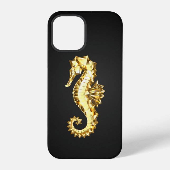 Funda Para iPhone Caballito de mar poligonal dorado (Reverso )