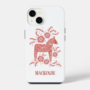 Funda Para iPhone 14 Caballo Dala Sueco Personalizado Rojo y Blanco
