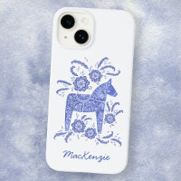 Caballo de dala sueco personalizado blanco azul