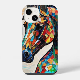 Funda Para iPhone 14 Caballo de mosaico de vidrio teñido multicolor 15