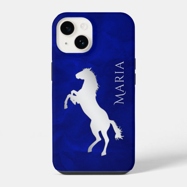 Funda Para iPhone Caballo de plata azul vívido (Reverso )