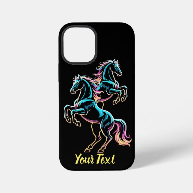 Funda Para iPhone Caballo Luz de Neón Glitch Estilo Retro (Reverso )
