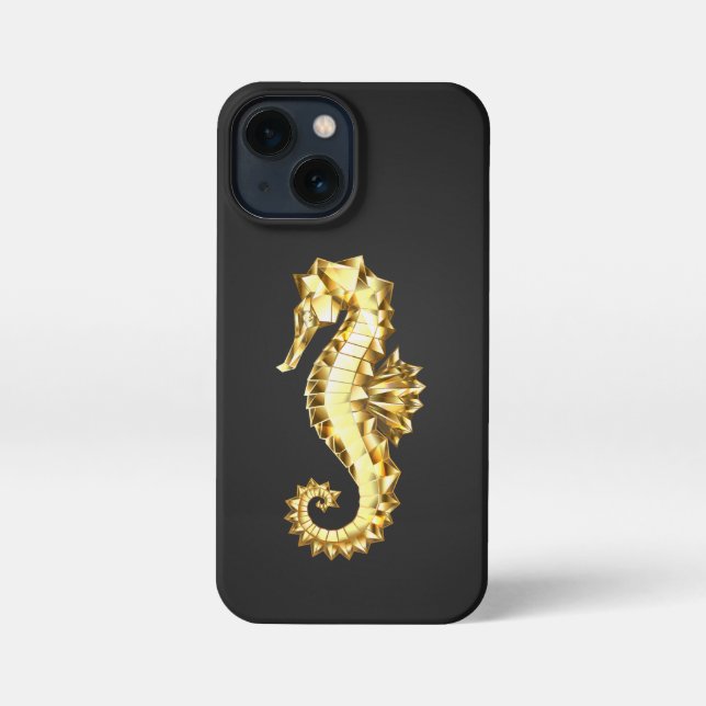 Funda Para iPhone Caballo marino polígono de oro (Reverso )