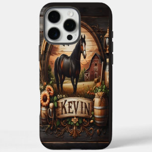 Funda Para iPhone 16 Pro Max Caballo Negro Con El Nombre Kevin