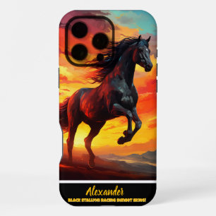 Funda Para iPhone 16 Pro Max "Caballo negro corriendo al atardecer