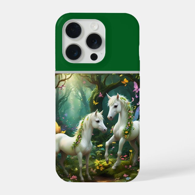 Funda Para iPhone Caballos de fantasía Pixie blancos en jardín mágic (Reverso )