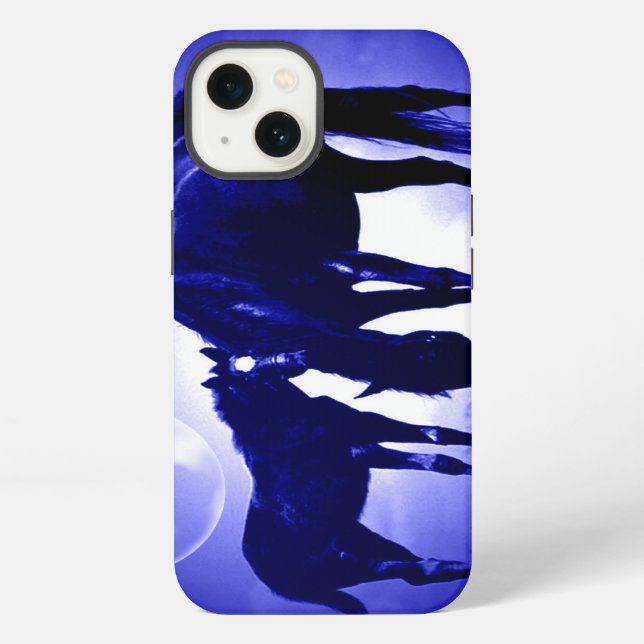 Funda Para iPhone Caballos y noche azul (Reverso )