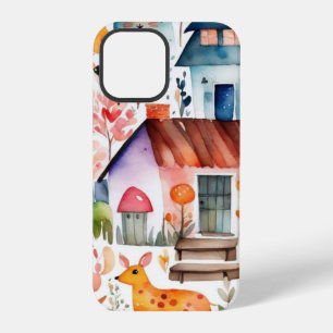 Funda Para iPhone 12 Pro Cabaña de cabaña de animales de campo floridos cas