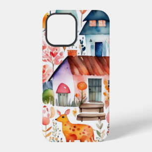 Funda Para iPhone 12 Pro Cabaña de cabaña de animales de campo floridos cas