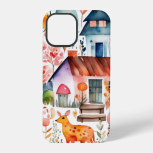 Funda Para iPhone 12 Pro Cabaña de cabaña de animales de campo floridos cas