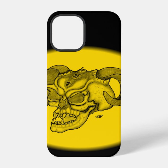 Funda Para iPhone Cabeza de Diablo de Cráneo Diseño Negro y Amarillo (Reverso )