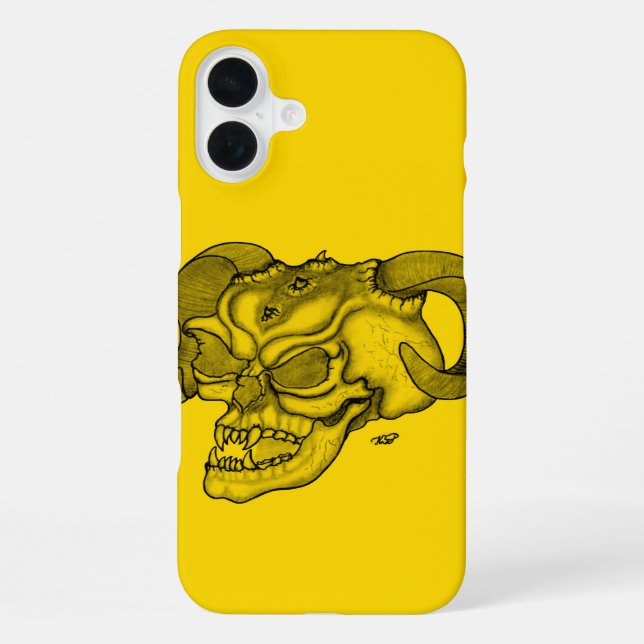 Funda Para iPhone Cabeza de Diablo de cráneo Diseño Negro y Amarillo (Reverso )