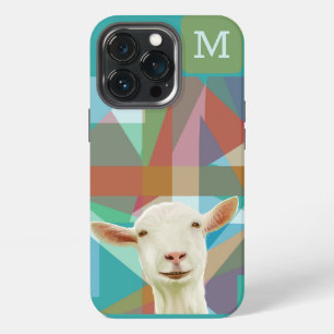 Funda Para iPhone 13 Pro Cabra Blanca Amistosa Fondo Geométrico Colorido