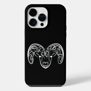 Funda Para iPhone 14 Pro Max Cabra / Oveja Tribal en Blanco y Negro