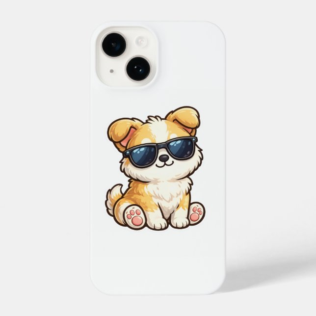 Funda Para iPhone Cachorro Adorable con Gafas de Sol Diseño Kawaii (Reverso )