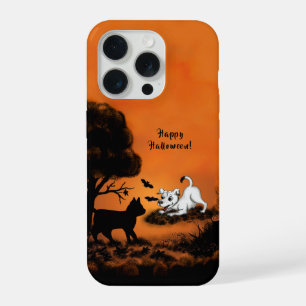 Cachorro con gato negro y murciélago, ¡Feliz Hallo