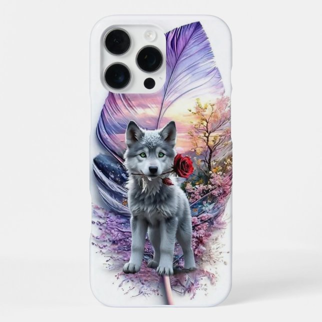 Funda Para iPhone Cachorro de Lobo y Pluma (Reverso )