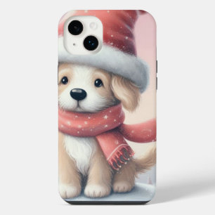 Funda Para iPhone 14 Plus Cachorro de Navidad lindo con sombrero de Santa
