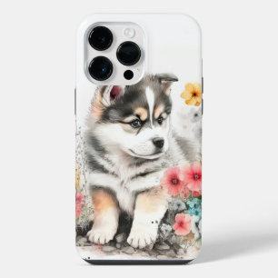 FUNDA PARA  iPhone 14 PRO MAX CACHORRO DE PERRO HUSKY SIBERIANO ACUARELA