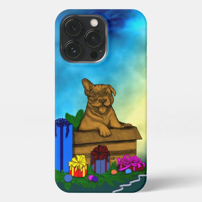 Funda Para iPhone Cachorro en una caja , Feliz Navidad (Reverso)