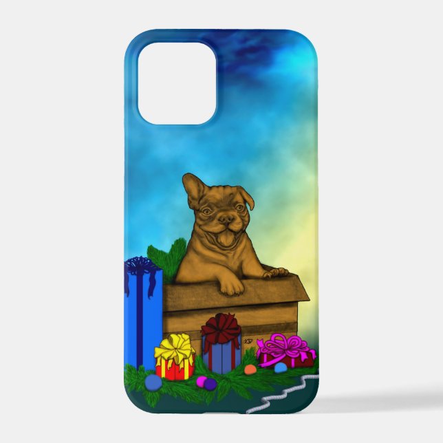 Funda Para iPhone Cachorro en una caja , Feliz Navidad (Reverso )