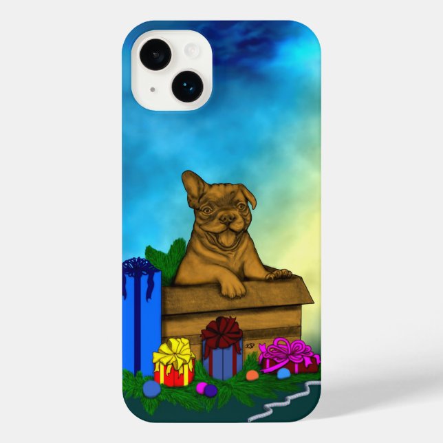 Funda Para iPhone Cachorro en una caja , Feliz Navidad (Reverso )