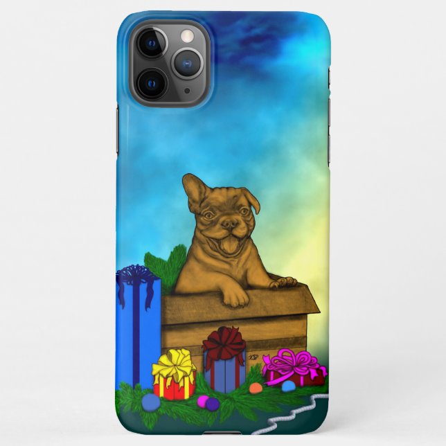 Funda Para iPhone Cachorro en una caja , Feliz Navidad (Reverso)