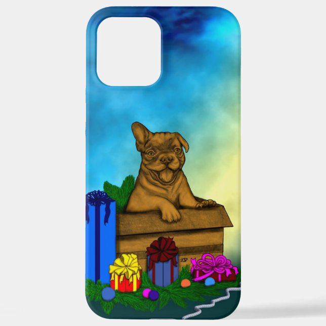 Funda Para iPhone Cachorro en una caja , Feliz Navidad (Reverso )