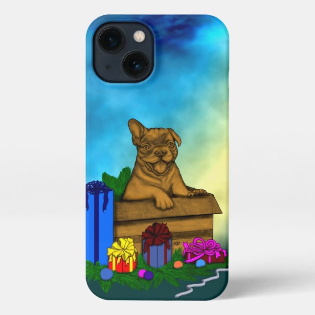Funda Para iPhone Cachorro en una caja , Feliz Navidad (Reverso )