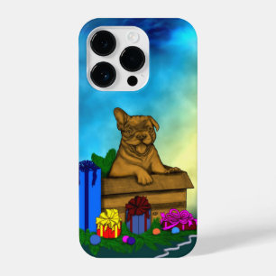 Funda Para iPhone 14 Pro Cachorro en una caja , Feliz Navidad