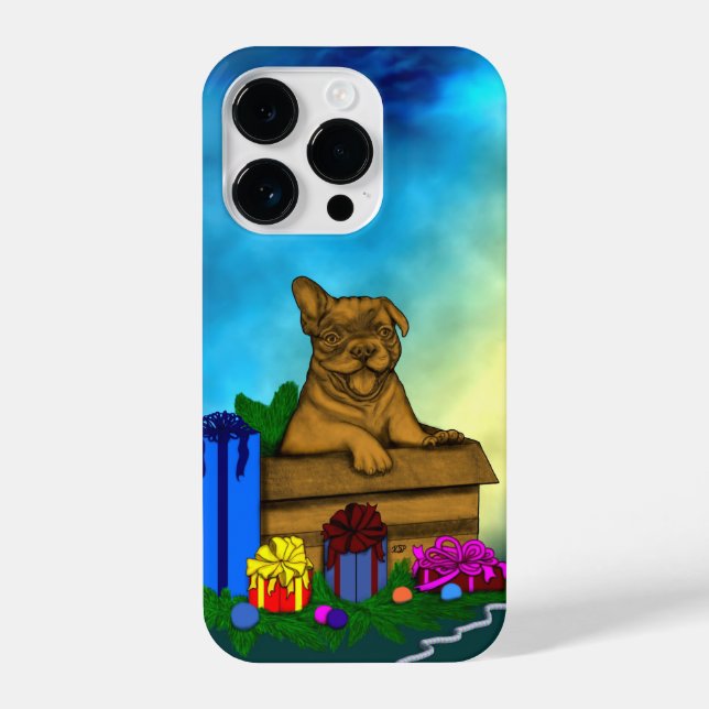 Funda Para iPhone Cachorro en una caja , Feliz Navidad (Reverso )