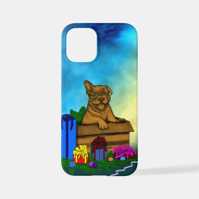 Funda Para iPhone Cachorro en una caja , Feliz Navidad (Reverso )