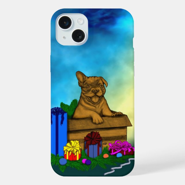 Funda Para iPhone Cachorro en una caja , Feliz Navidad (Reverso )