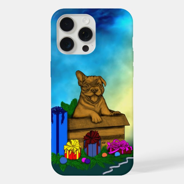 Funda Para iPhone Cachorro en una caja , Feliz Navidad (Reverso )