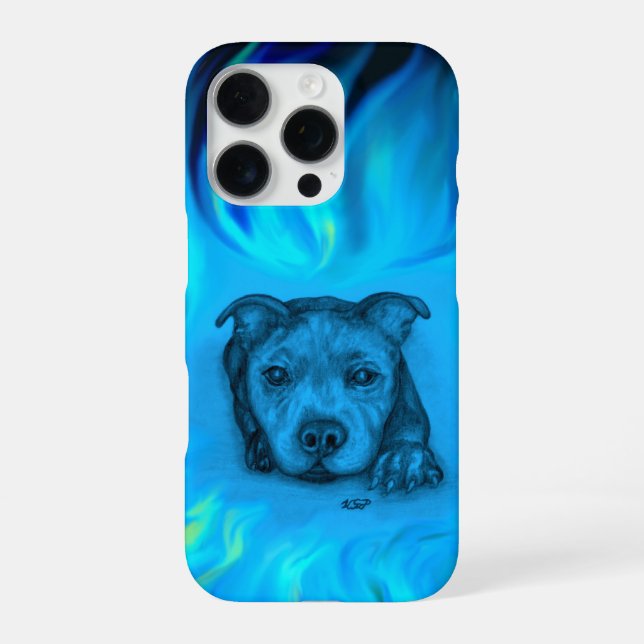 Funda Para iPhone Cachorro Staffy Azul (Reverso)