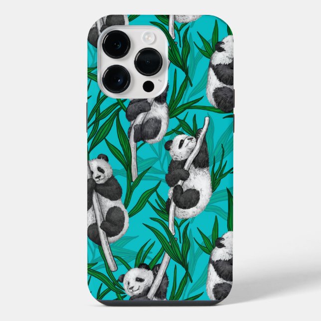 Funda Para iPhone Cachorros de panda sobre turquesa (Reverso )