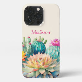 Funda Para iPhone 13 Pro Cacti Y Suculento Con Nombre