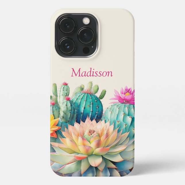 Funda Para iPhone Cacti Y Suculento Con Nombre (Reverso)