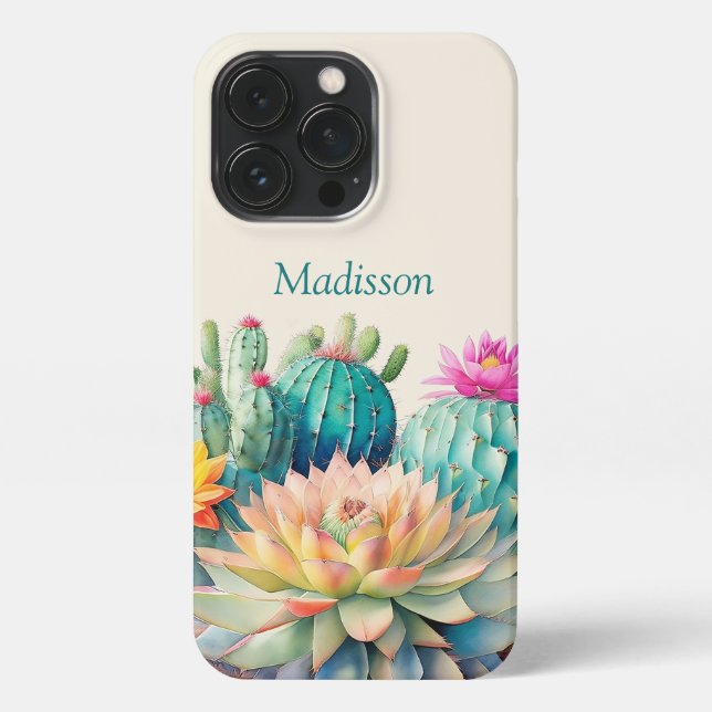 Funda Para iPhone Cacti Y Suculento Con Nombre (Reverso)