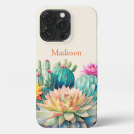 Funda Para iPhone 13 Pro Cacti Y Suculento Con Nombre