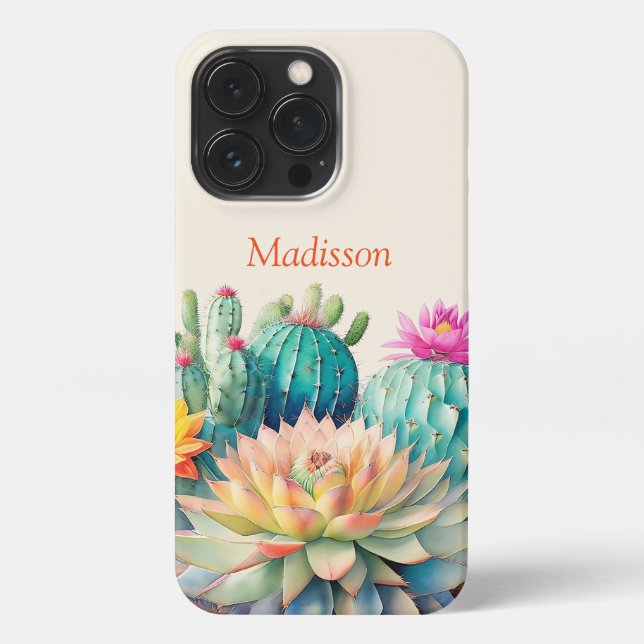 Funda Para iPhone Cacti Y Suculento Con Nombre (Reverso)