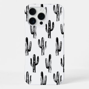 Funda Para iPhone 16 Pro Max Cactus blanco y negro. Patrón botánico moderno