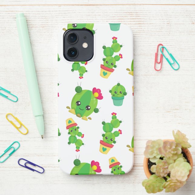 Funda Para iPhone Cactus, Cactus Verde, Patrón Cactus (En el escritorio)
