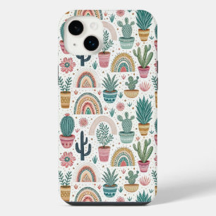 Funda Para iPhone 14 Plus Cactus Pot with Plants, Flowers and Rainbows