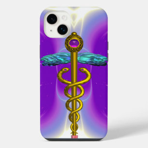 Funda Para iPhone 14 Plus CADUCEO MÉDICO DE ORO SÍMBOLO ,Violeta Púrpura