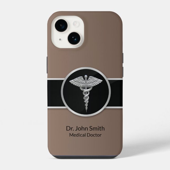 Funda Para iPhone Caduceo Médico Plata Profesional (Reverso )
